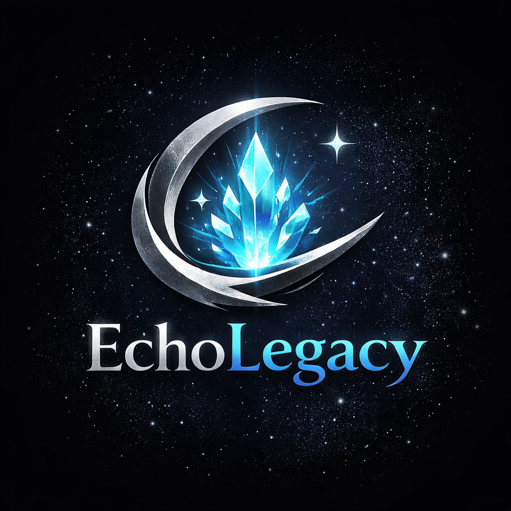 EchoLegacy emblem — silver crescent cradling a blue crystalline core